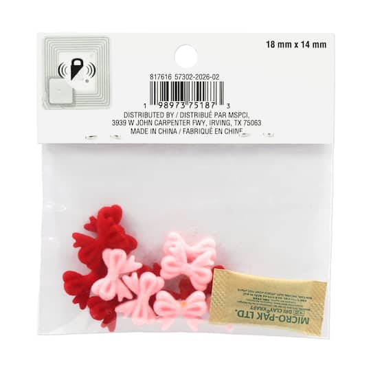 18mm x 14mm Pink & Red Flocked Bow Craft Beads, 12ct. by Bead Landing™